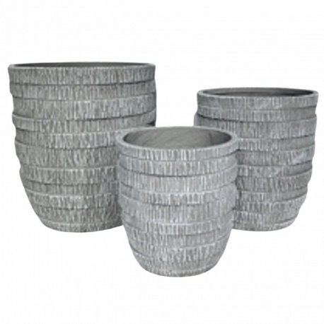 Set de 3 Cache-pots en Résine fibrée - décor "strié" - gris - "Spécial exterieur"