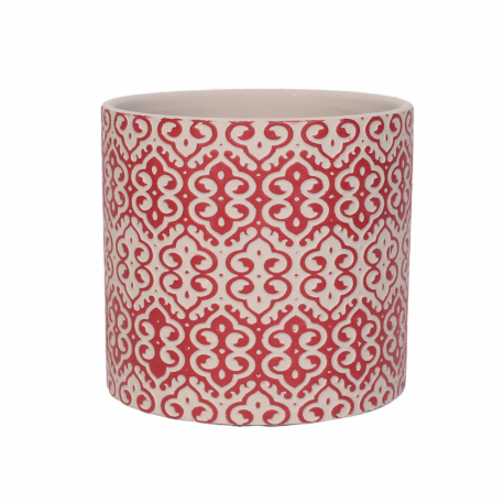 Cache pot cylindre "Royal" marron clair motif rouge