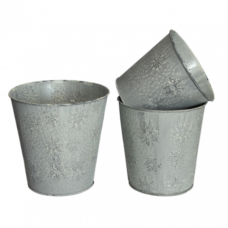 Cache-pot en zinc blanchi "Flocons" - GM