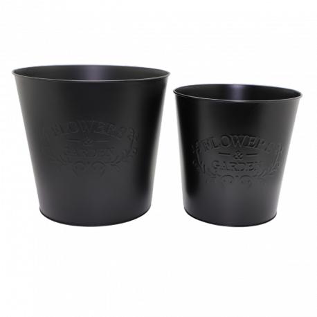 NOUVEAUTÉ: Cache-pot rond en zinc "Flowers & Garden" Noir - GM