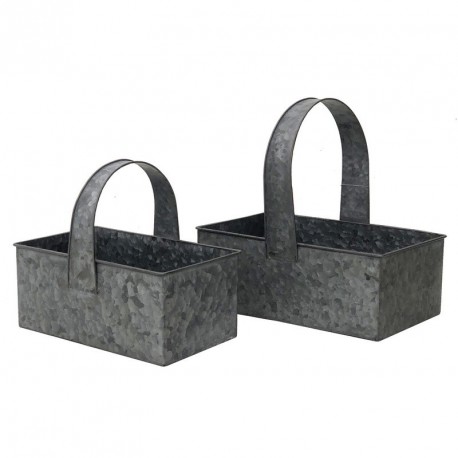 Set de deux paniers en métal gris L.28-31 cm