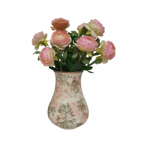 NOUVEAUTÉ: Vase "Fleurs rose et vertes" GM