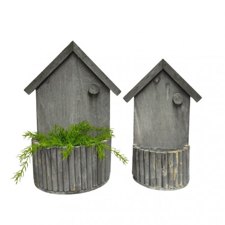 NOUVEAUTÉ: Set de 2 jardinières arrondies en bois gris "Maisonnette"