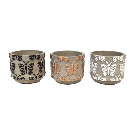 Cache pot rond - collection "Papillon"- Mix 3 couleurs - PM